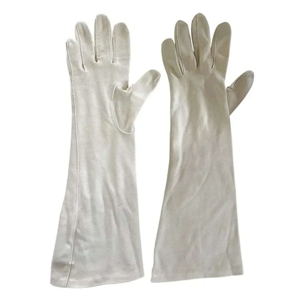 Vintage 50s 60s Warm Beige Cotton Elbow Length Gloves